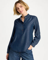 Chico's | Tencel Denim Ruffled Popover Shirt/ Solana Indigo