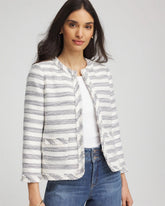 Chico's | Striped Tweed Collarless Box Jacket/ Ecru