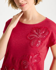 Chico's | Linen Embellished Sequin Tunic/ Cherry Lush