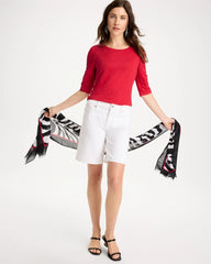 Chico's | Linen Ruched Sleeve Tee/ Cherry Lush