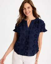 Chico's | Cotton Embroidered Americana Star Blouse/ Passport Blue