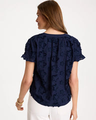 Chico's | Cotton Embroidered Americana Star Blouse/ Passport Blue