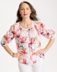 Chico's | Cotton Voile Croix Collage Blouse/ Calypso Coral