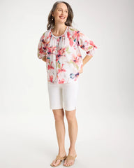 Chico's | Cotton Voile Croix Collage Blouse/ Calypso Coral