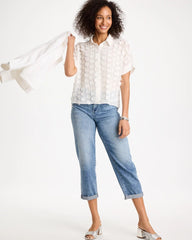 Chico's | 3D Floral Chiffon Camp Shirt/ Alabaster