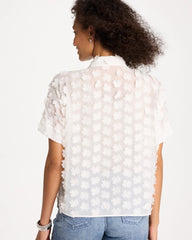 Chico's | 3D Floral Chiffon Camp Shirt/ Alabaster