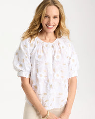 Chico's | Cotton Metallic Applique Embroidered Top/ Alabaster