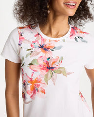 Chico's | Cotton Stretch Ethereal Floral Cap Sleeve Tee/ Calypso Coral