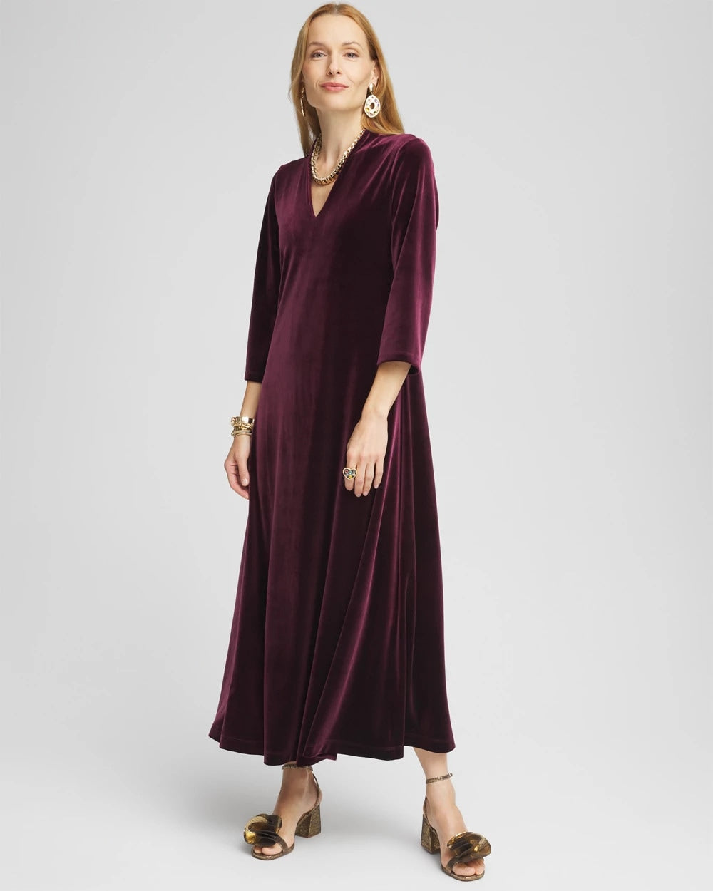 Chico's | V-Neck Velour Midi Dress/ Deep Raisin