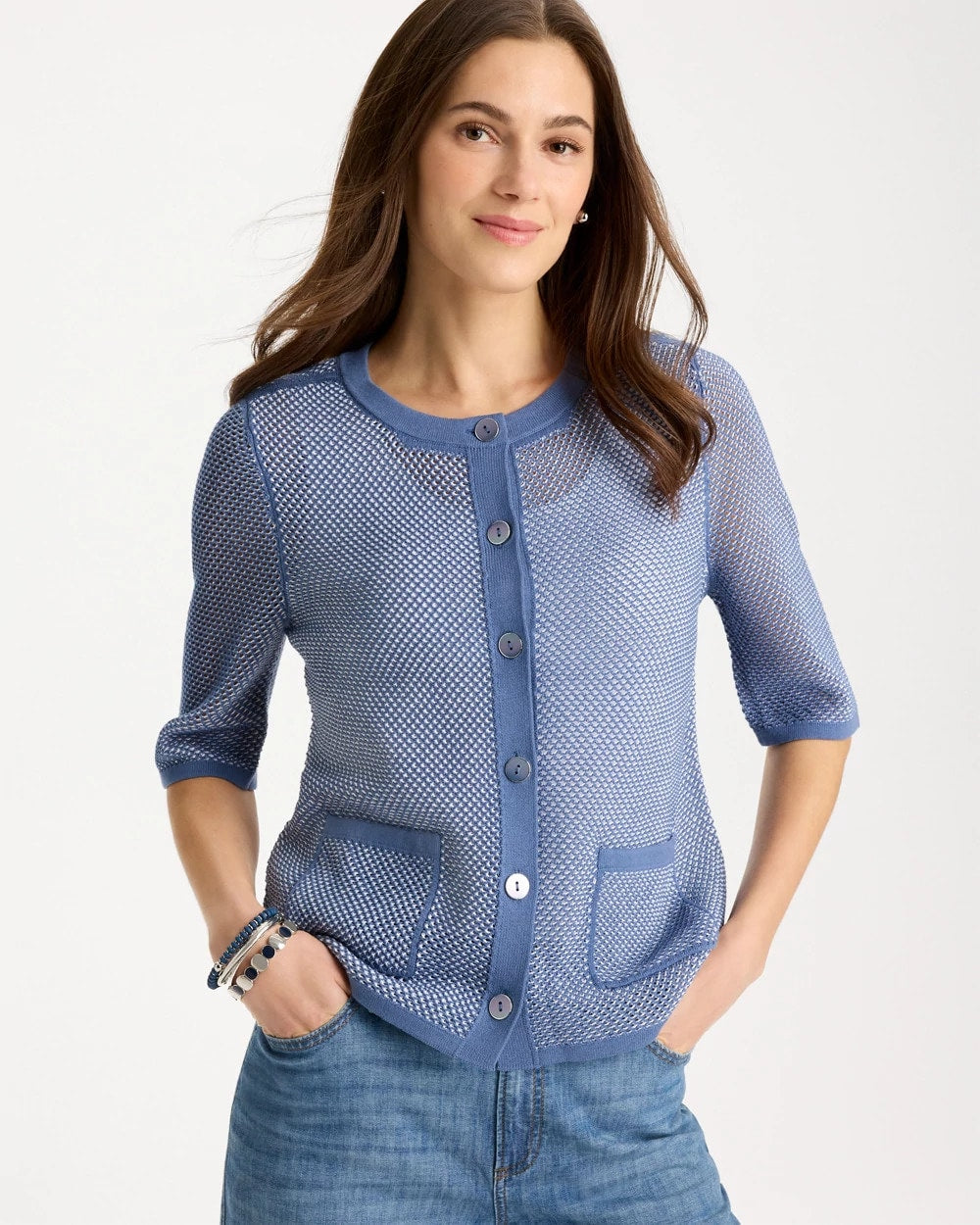 Chico's | Mesh Lady Jacket Cardigan/ Blue Haven
