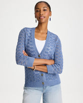 Chico's | Crochet Knit Pointelle Cardigan/ Denim