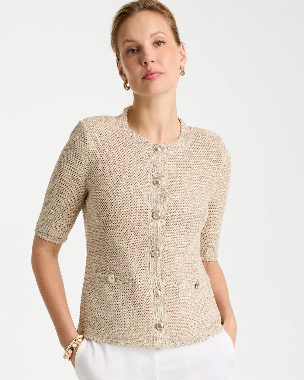 Chico's | Metallic Lady Jacket Cardigan/ Gold