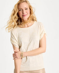 Chico's | Floral Jacquard Dolman Pullover Sweater/ Natural Cream