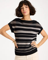 Chico's | Striped Mesh Stitch Pullover Sweater/ Black