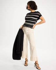 Chico's | Striped Mesh Stitch Pullover Sweater/ Black
