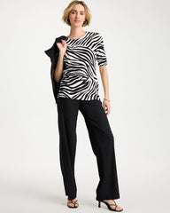 Chico's | Ella Zebra Crewneck Pullover Sweater/ Black