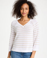 Chico's | Metallic Striped Pullover Sweater/ Alabaster