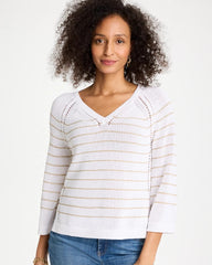 Chico's | Metallic Striped Pullover Sweater/ Alabaster