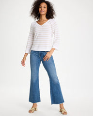 Chico's | Metallic Striped Pullover Sweater/ Alabaster