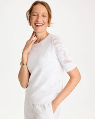 Chico's | Ella Short-Sleeve Pointelle Sweater/ Alabaster