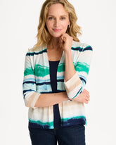 Chico's | Grotto Striped Summer Romance Cardigan/ Green Clover