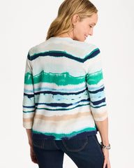 Chico's | Grotto Striped Summer Romance Cardigan/ Green Clover