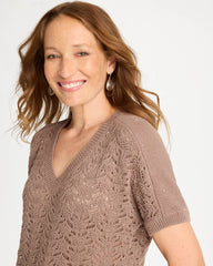 Chico's | Sequin Pointelle Pullover/ Topaz Smoke