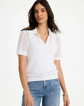 Chico's | Sequin Pointelle Pullover Polo Sweater/ Alabaster