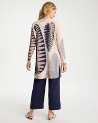 Chico's | Long Leaf Print Summer Romance Cardigan/ Ecru
