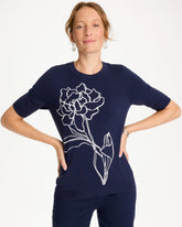 Chico's | Ella Short-Sleeve Floral Sweater/ Passport Blue