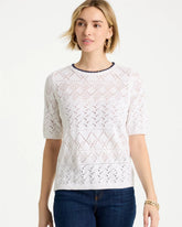 Chico's | Pointelle Blanket-Stitch Pullover Sweater/ Alabaster