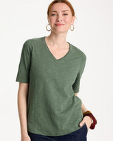 Chico's | Cotton Slub V-Neck Tee/ Kelp Forest