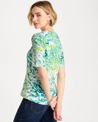 Chico's | Pima Printed Elbow Sleeve Tee/ Bondi Blue