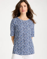 Chico's | Cotton Slub Printed Tee/ Passport Blue