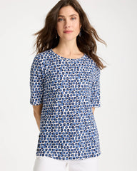 Chico's | Cotton Slub Printed Tee/ Passport Blue