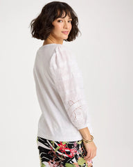 Chico's | Cotton Eyelet Sleeve Tee/ Alabaster