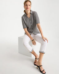 Chico's | Gingham Textured Camp Tee/ Black