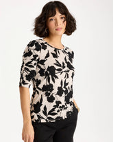 Chico's | Flora Linen Ruched Sleeve Tee/ Black