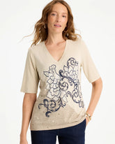 Chico's | Knit Sequin Elbow Tee/ Topaz Smoke