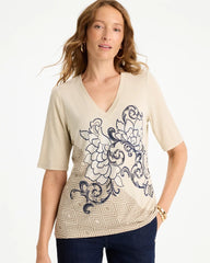 Chico's | Knit Sequin Elbow Tee/ Topaz Smoke