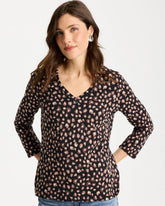 Chico's | Cotton Stretch 3/4 Sleeve Polka Dot Tee/ Black