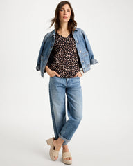 Chico's | Cotton Stretch 3/4 Sleeve Polka Dot Tee/ Black