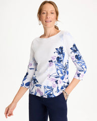 Chico's | Printed Pima 3/4 Sleeve Tee/ Passport Blue
