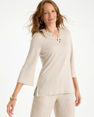 Chico's | Embroidered Linen Tee/ River Rock