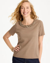 Chico's | Cotton Sequin Tee/ Topaz Smoke
