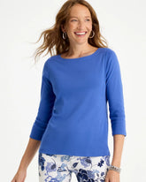 Chico's | Pima 3/4 Sleeve Tee/ Amparo Blue
