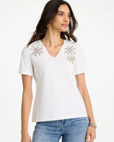 Chico's | Cotton Stretch Palm Sequin Tee/ Alabaster