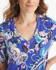 Chico's | Paisley Cotton Slub V-Neck Tee/ Amparo Blue