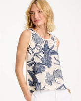 Chico's | Caviar Trim Floral Tank/ Ecru