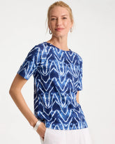 Chico's | Tie Dye Chevron Pima Elbow Sleeve Tee/ Passport Blue